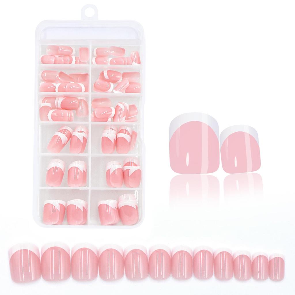 120-Piece Black & White French Square False Nails Set - Reusable Wear-On Manicure Tips