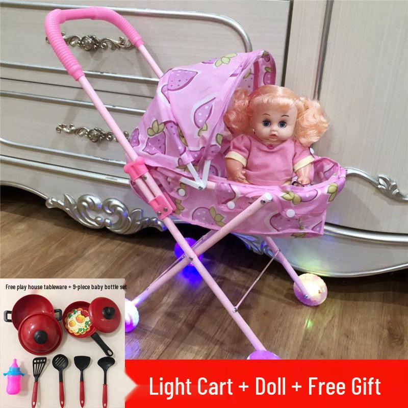 Baby Girl Doll Stroller with Light and Sound - Pretend Play Birthday Gift