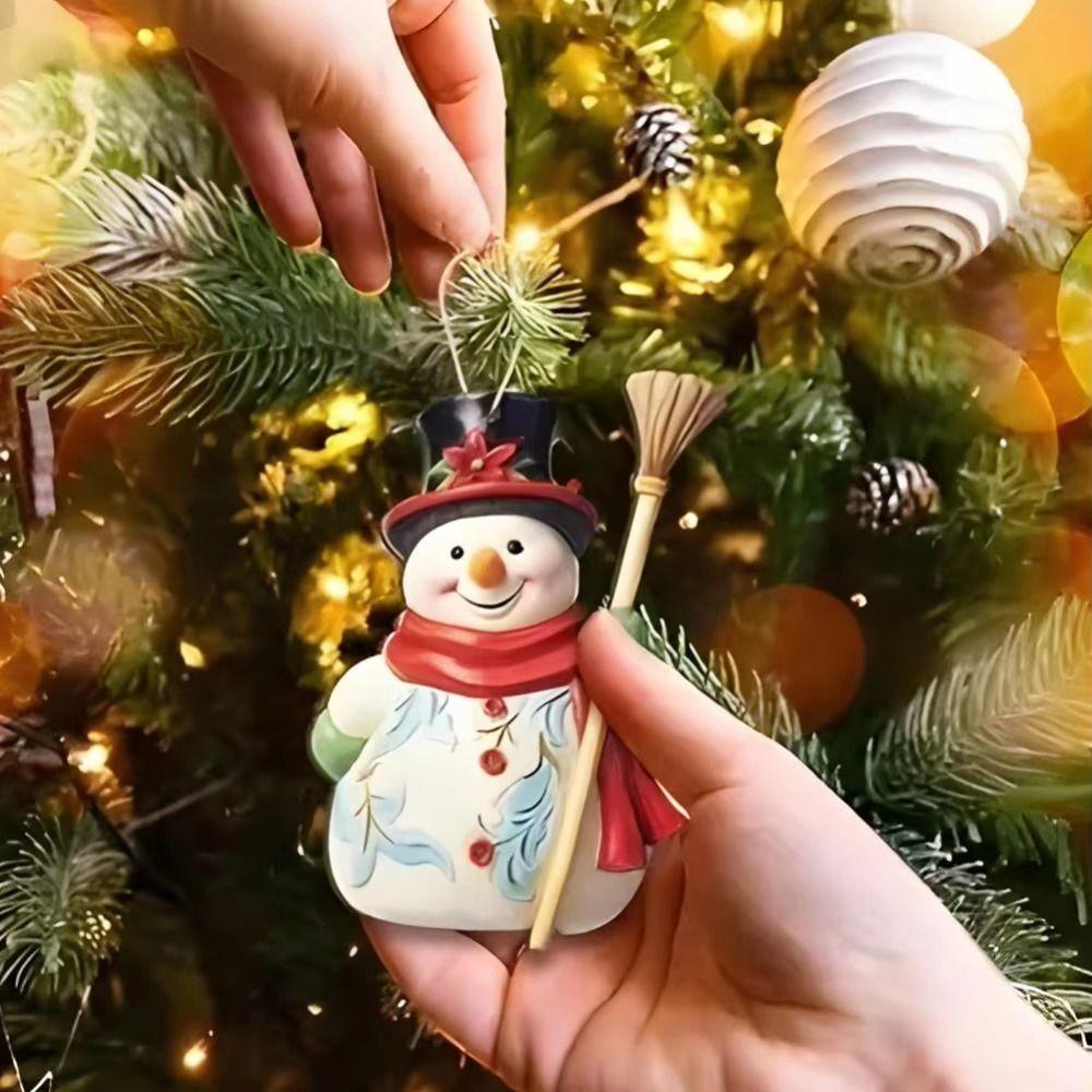 18Pcs Painted Design Wooden Snowman Pendant with Lanyard Cartoon Style Christmas Hanging Ornament 9 Snowman Designs