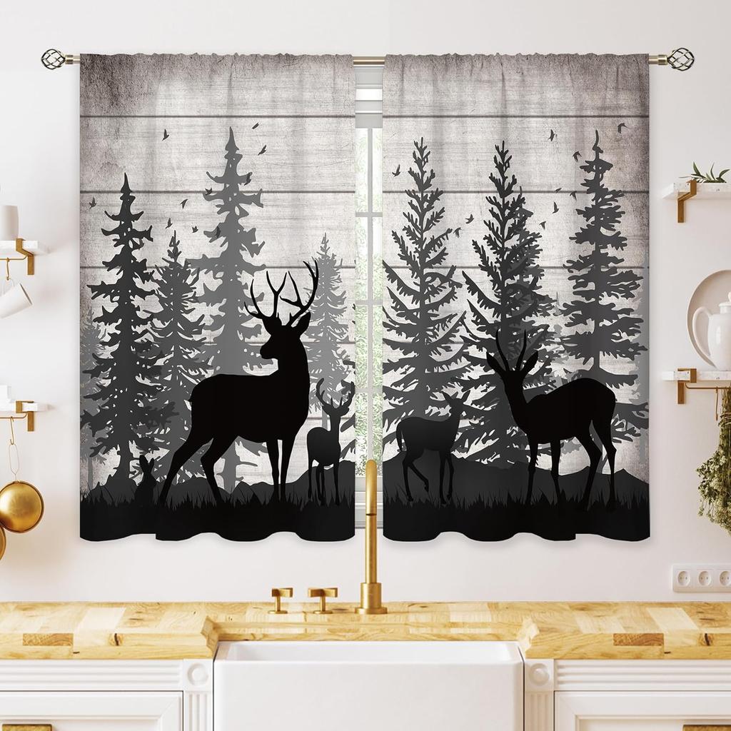 Grüne neblige Waldfenstergardinen Natur Kiefernwald Berglandschaft Vogelgardinenschals Aus Polyester Mit Stangentasche Waschbar