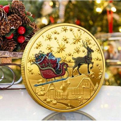 Weihnachts-Gedenkmünze, Vintage-Stil, Eisen-Sammelmünzen mit Weihnachtsmann-Rentier-Muster, Weihnachts-Souvenir-Party-Geschenke