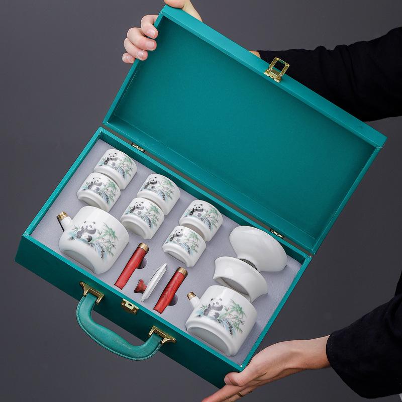 Suet Jade Kung Fu Tea Set Ceramic White Porcelain One Pot Six Cups Gift Box Fresh Business Festival Gifts