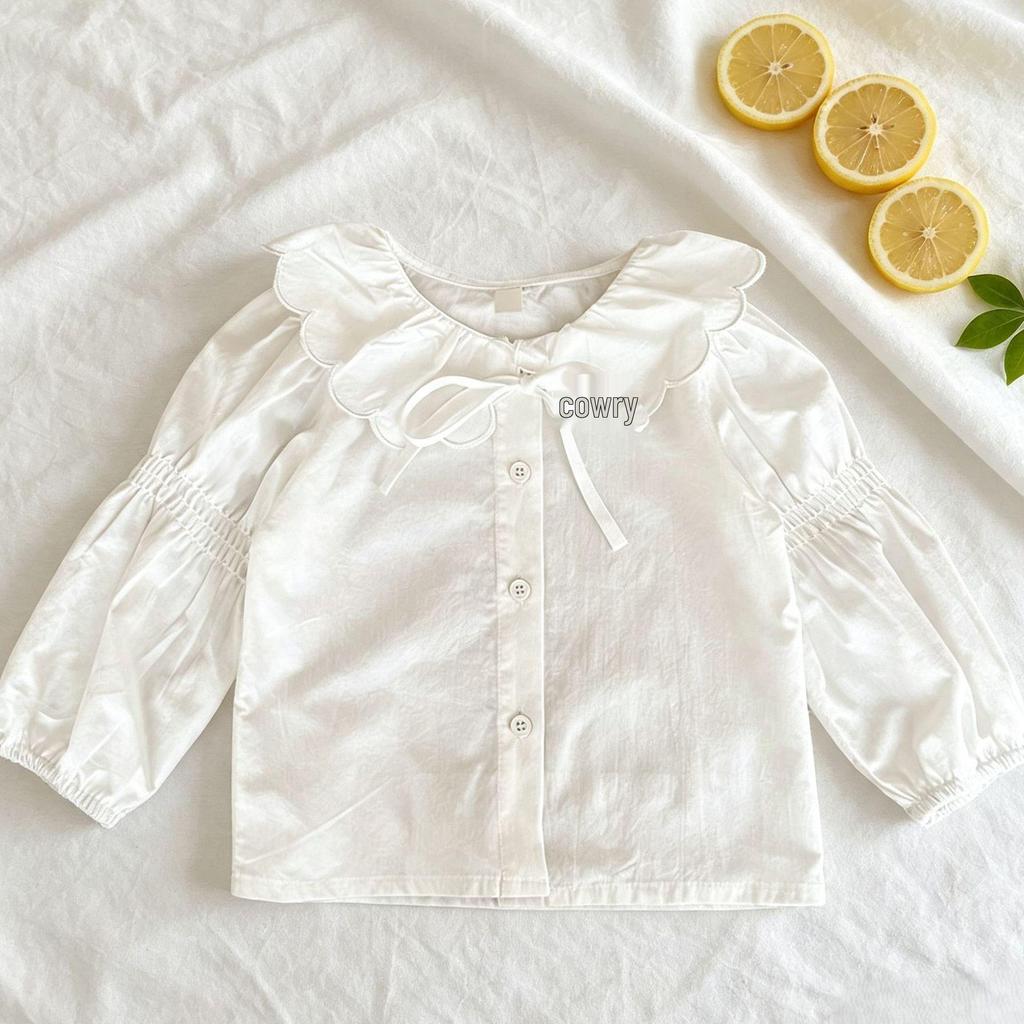 Girls' Korean-Style Chic Long Sleeve Cotton Lapel Shirt - Autumn & Spring Collection