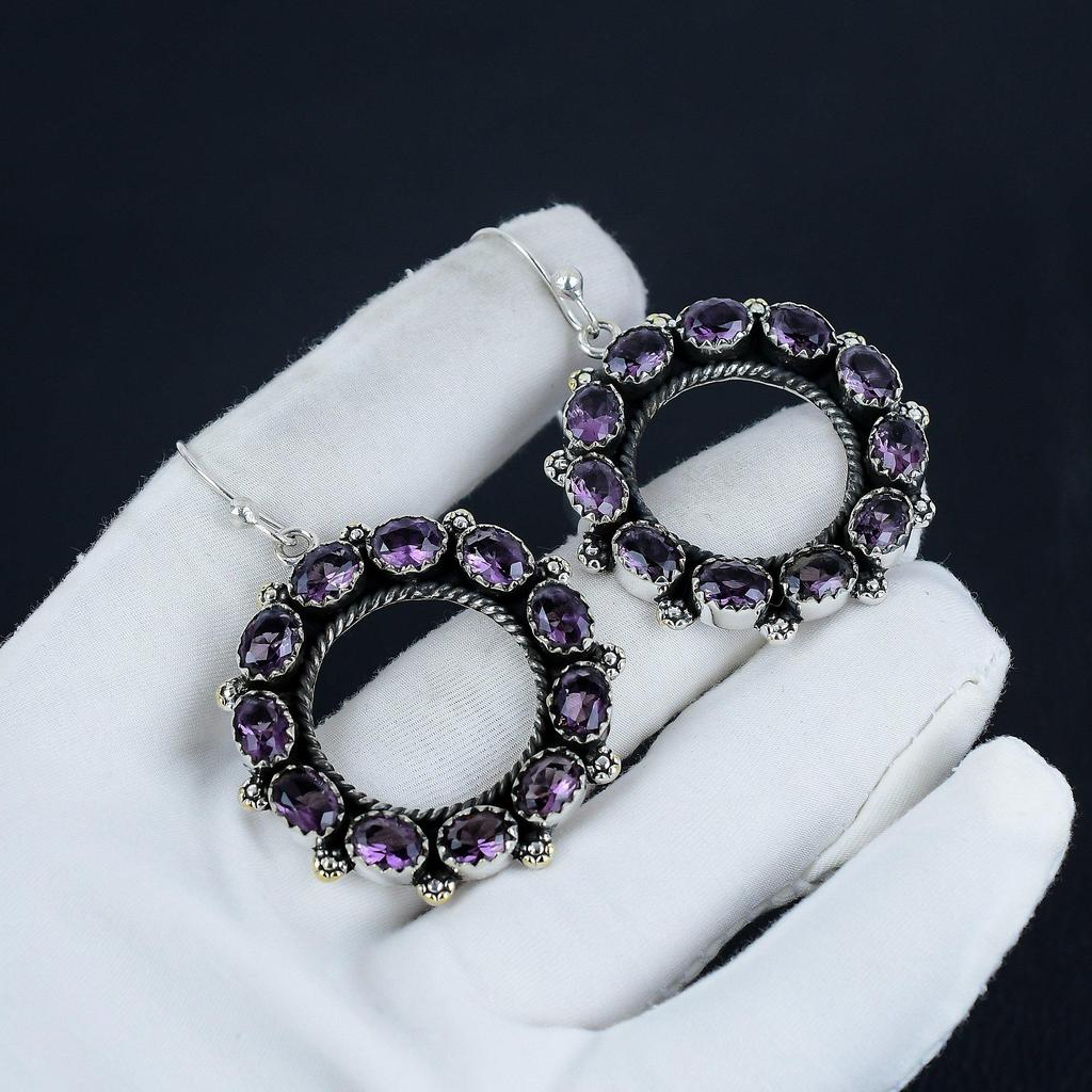 Wunderschöne Amethyst Edelstein Ohrringe, 925 Sterling Silber Ohrringe, handgemachte Boho Silber Schmuck Ohrhänger, Verlobungsgeschenk