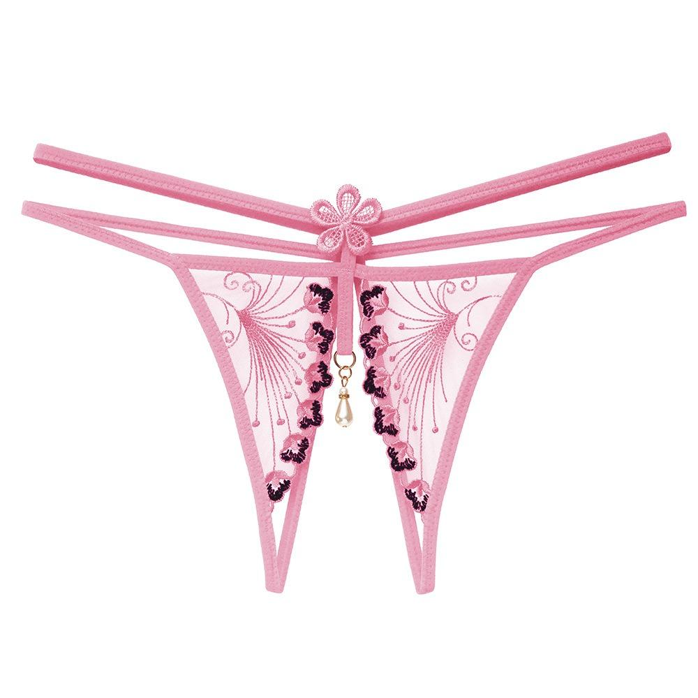 Want To Tie Julie * Embroidered Lace Open Panties Women's Erotic Beads Transparent Seduction Low Waist Free Thong