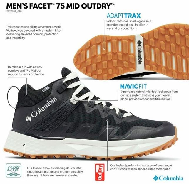 Обувь для треккинга Columbia Facet 75 Mid Outdry (2027051) black/light sand
