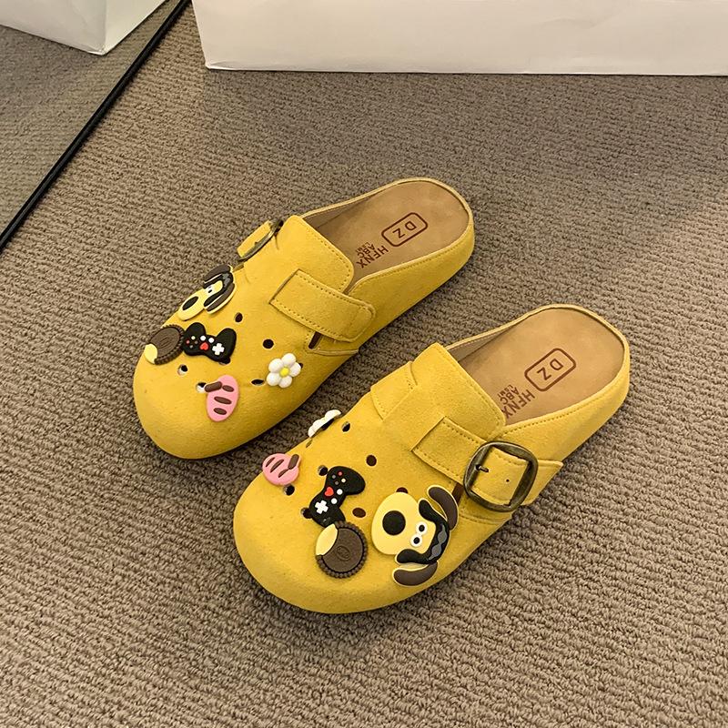 Super fire cute bag head half slippers women's outer wear 2025 new spring and summer one-pedal retro thick-soled sandals