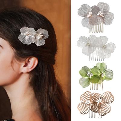 Svatební hřeben do vlasů v korejském stylu Květinový dekor Protiskluzový design Spona do vlasů Retro Svatební Pokrývka hlavy Vlasové doplňky