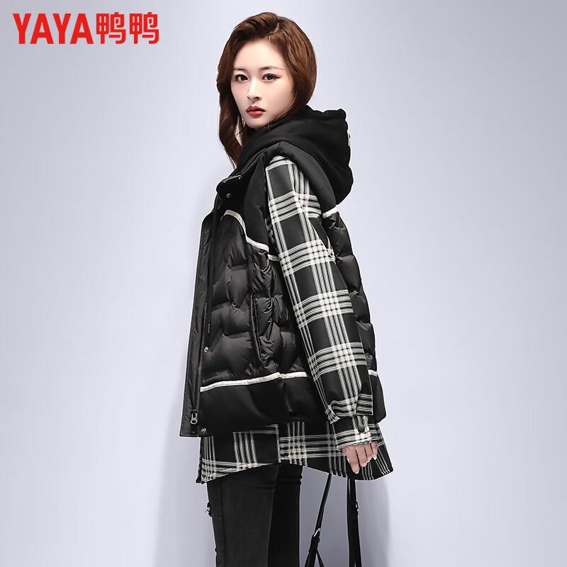 

YAYA Women s Hooded Down Vest & Plaid Shirt Two-Piece Set L