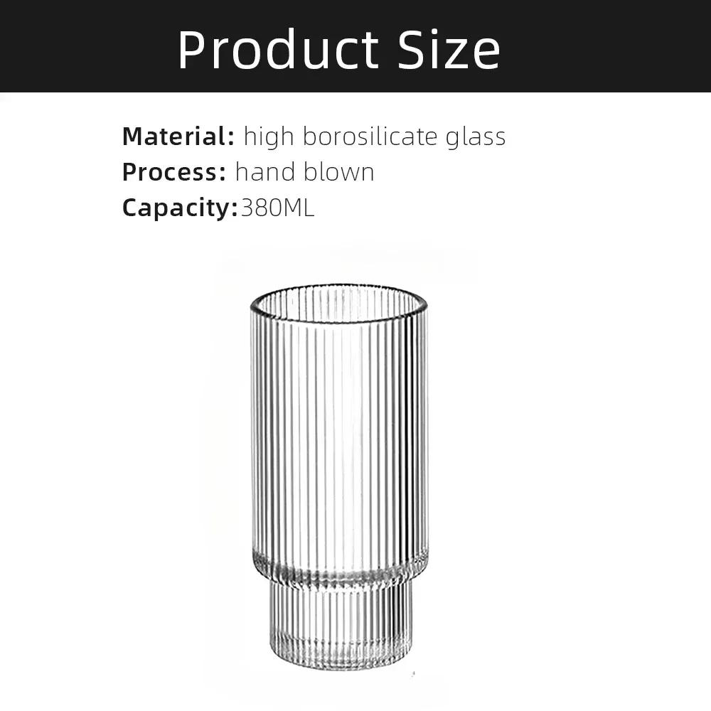 Vintage Ribbed Glassware Set Household Transparent Iced Coffee Glasses Cocktail Juice Cups Whiskey Tumbler Durable Bar Drinkware