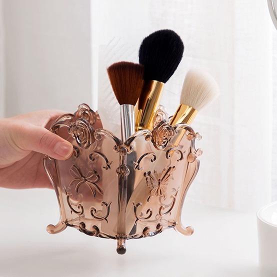 Vintage Makeup Brush Storage Drum Plastic Desktop Sorting Box Beauty Brush Brush Pen Drum Dressing Table Eyebrow Brush Storage Drum