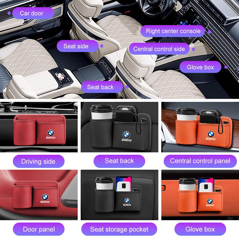 Leather Car Cup Holder Storage Box For BMW X1X2X3X5 X6 X7 1 3 5 6 7 Series F40 E60 E90 G20 G30 Door Trash Can Umbrella Organizer RL7