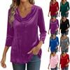 Women's Fashion Loose-Fit Pleated Collar Three-Quarter Sleeve Casual Velvet T-Shirt Top