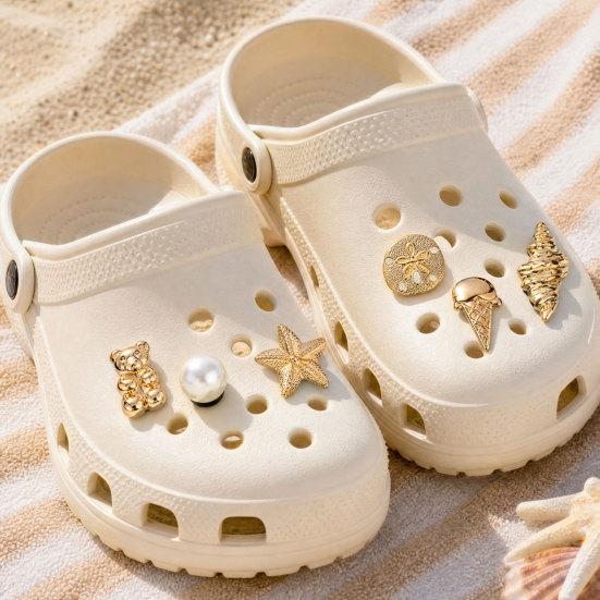 Set da 6 Pezzi Charms per Scarpe Color Oro, Charms Estivi Gelato, Charms per Scarpe Stella Marina Conchiglia per Zoccoli Donna Ragazze Decorazione Calzature da Spiaggia
