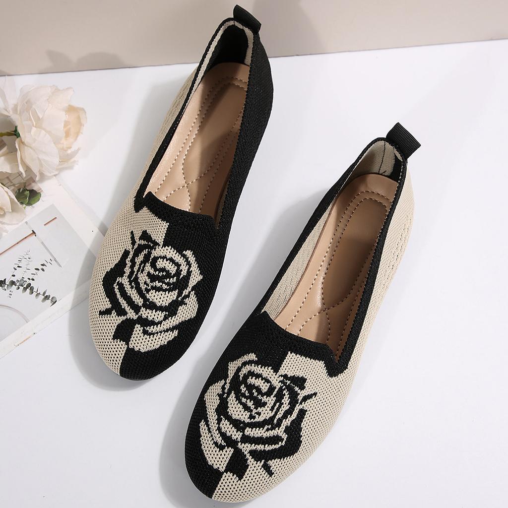 Spring Autumn Women's Casual Floral Slip-On Flat Shoes with High Breathability for Effortless Comfort