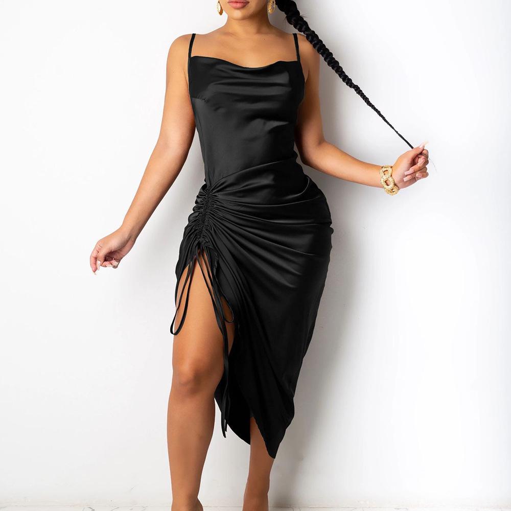

European & American Trendy Sexy Drawstring Waist Dress 2025 XL