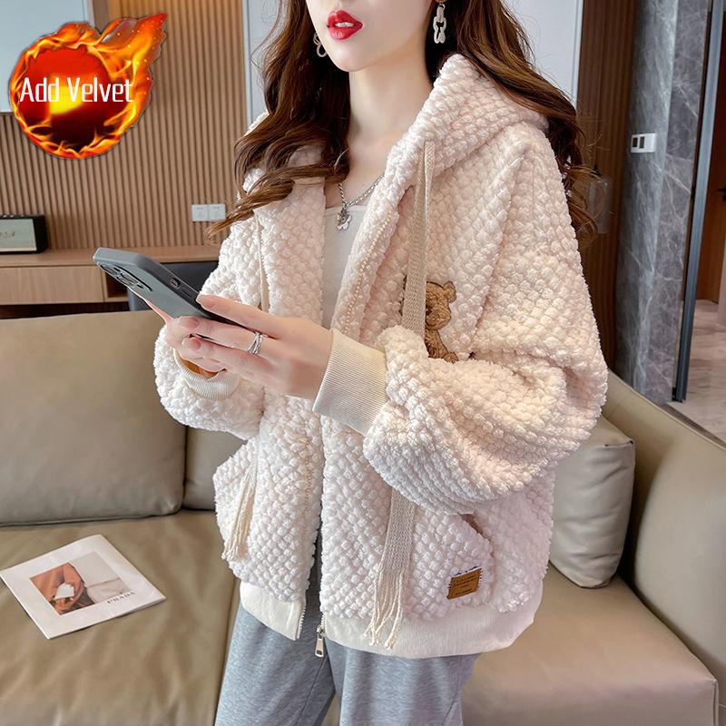 Autumn and Winter Cold Hoodies Sweatshirt for Women Y2k Style Korean Fashion Cotton Cheap Thick Lambswool Woman Hooded Tops Warm