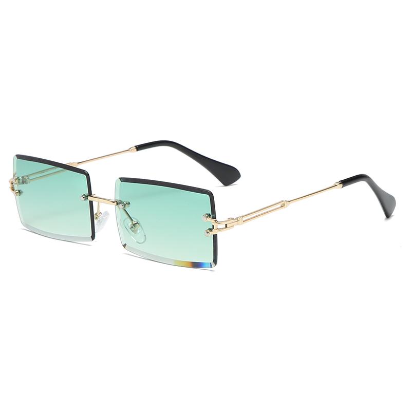 Fashion Rimless Rectangle Sunglasses Women Men Alloy Trendy Brand Small Square Sun Glasses Gradient Black Lens Shades UV400