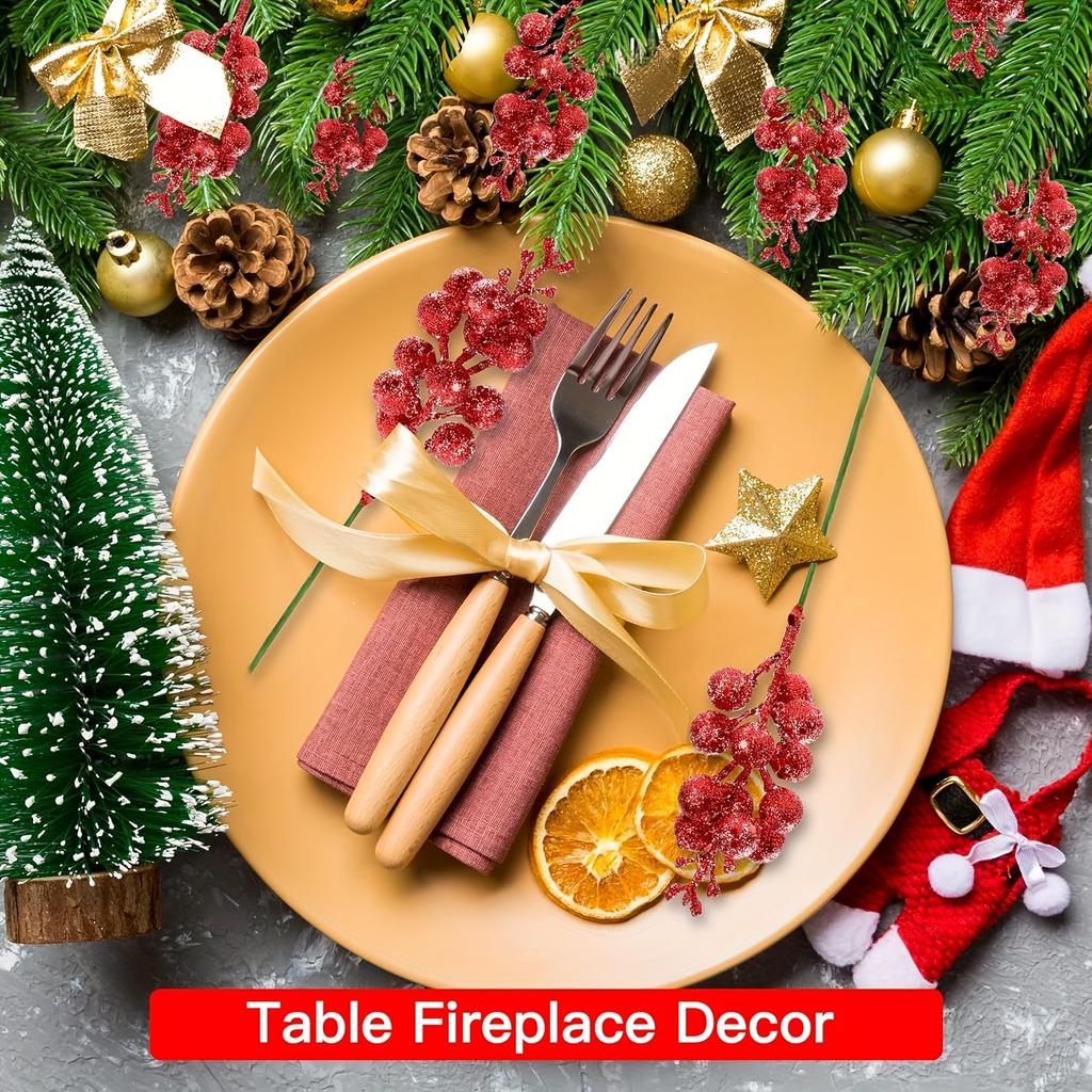 30 Stück Glitzernde Beerenzweige Künstliche Preiselbeerzweige DIY Kranzbasteln Feiertagsdekorationen Weihnachten Neujahr Valentinstag Geschenke