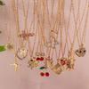 Gold Color Y2K Crystal Animal Heart Necklace for Women Cherry Pendants Necklaces Chain Girls Party Jewelry Gifts