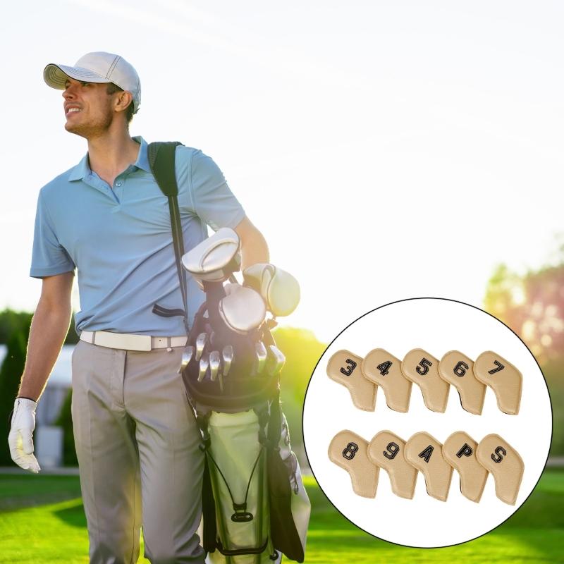 10Pcs Golfs Iron Head Cover Thick PU Leather Golfs Head Cover Replacement Headcover Protective Cover Easy to Use
