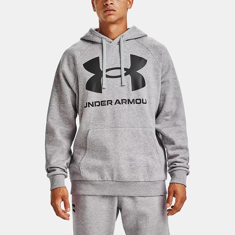 Under Armour Rival Large Logo Printed Fleece Hoodie Men Hoodies Gray 1357093-011