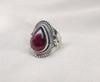 Red Garnet 925 Sterling Silver Ring: Pear Cabochon, Boho Vintage Style January Birthstone