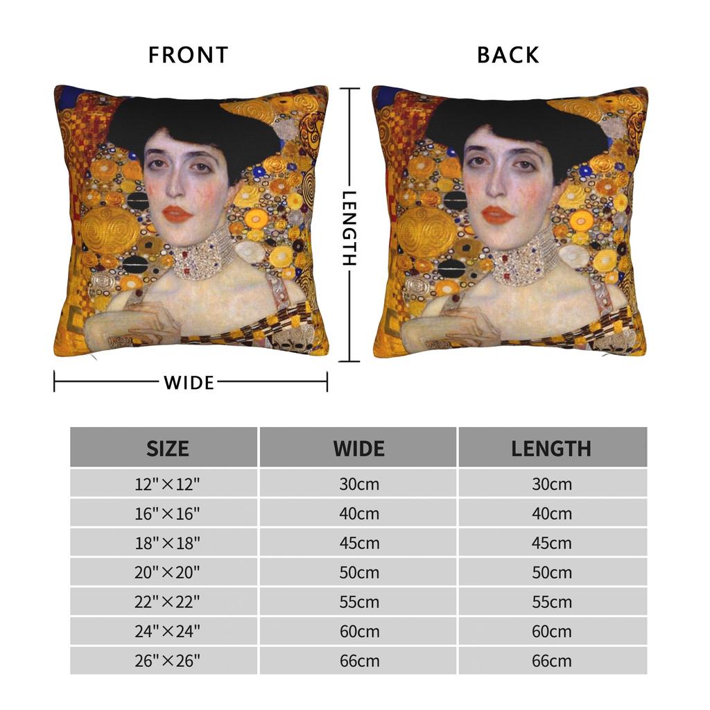 Gustav Klimt Square Pillow Covers Polyester Bed Car Elegant Lady Adele Bloch Bauer  Cushion Cover Decorative Throw Pillow Case