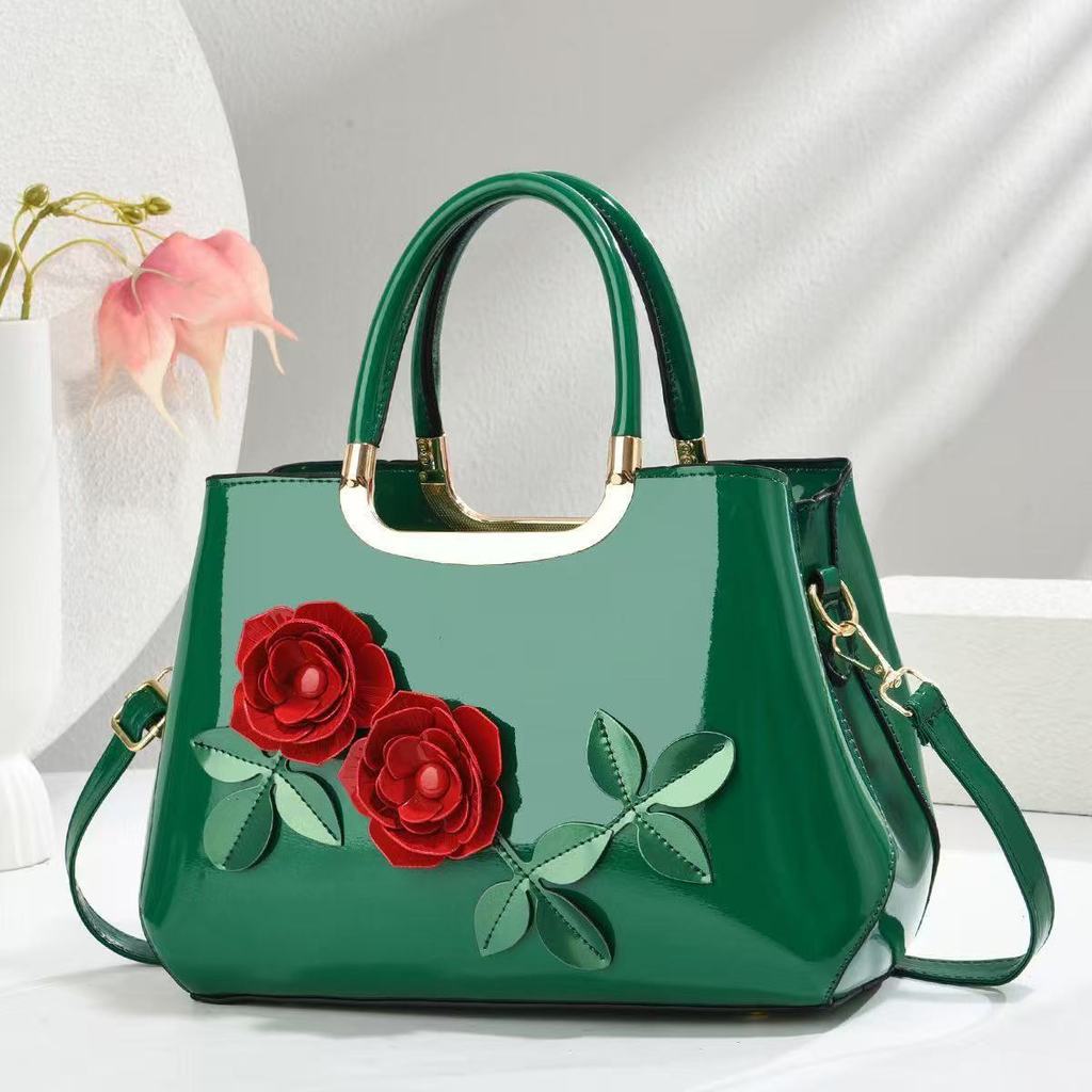 Elegant Gradient Leather Handbag With Zipper Pocket And Floral Accents For Office And Casual