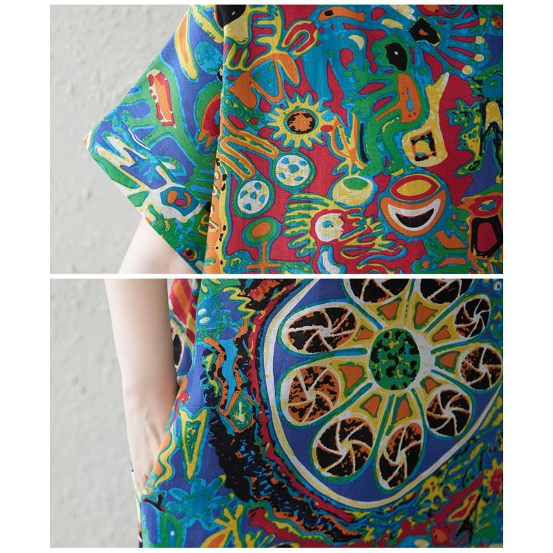 DIMANAF New 2025 Plus Size Summer Dress Printing Women Basic Casual Short Sleeve Dress Loose Long Dress