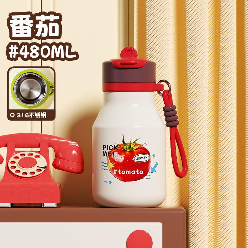 New cute children's thermos cup, small and portable water cup for students and girls, high value and small capacity straw milk cup