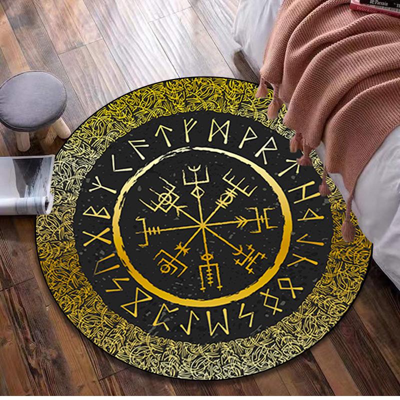Vegvisir Viking Compass Circular Rug - Office Decorative Carpet For Living Room Bedroom Door Mat Floor Rug Computer Chair Area Rug