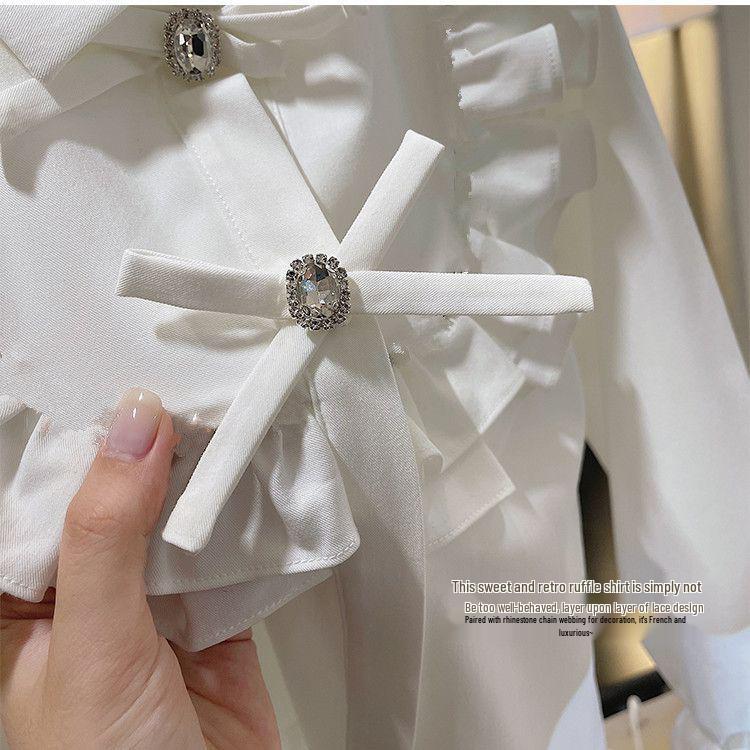 2024 Spring Girls' Ruffled French Princess Long Sleeve Flare Cuff Shirt