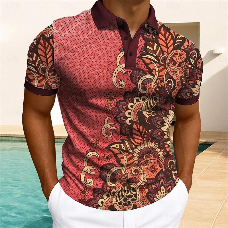 Men's Stylish Patterned Short-sleeve Polo Shirt, Casual Summer Wear