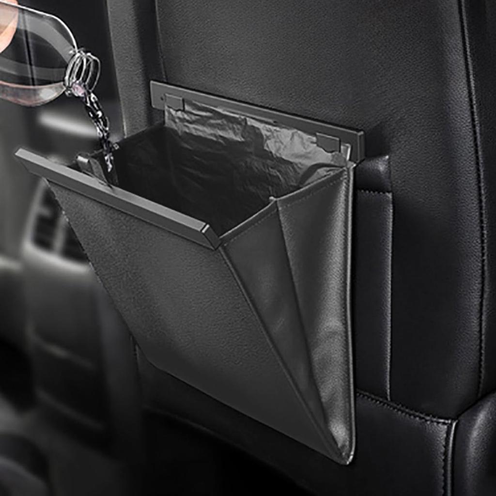 Car Trash Slim Leather Design with Gusseted Magnetic Odor Keeps Car Interior Suitable for Rear and Passenger Car Accessories Can, Bottom, Closure,