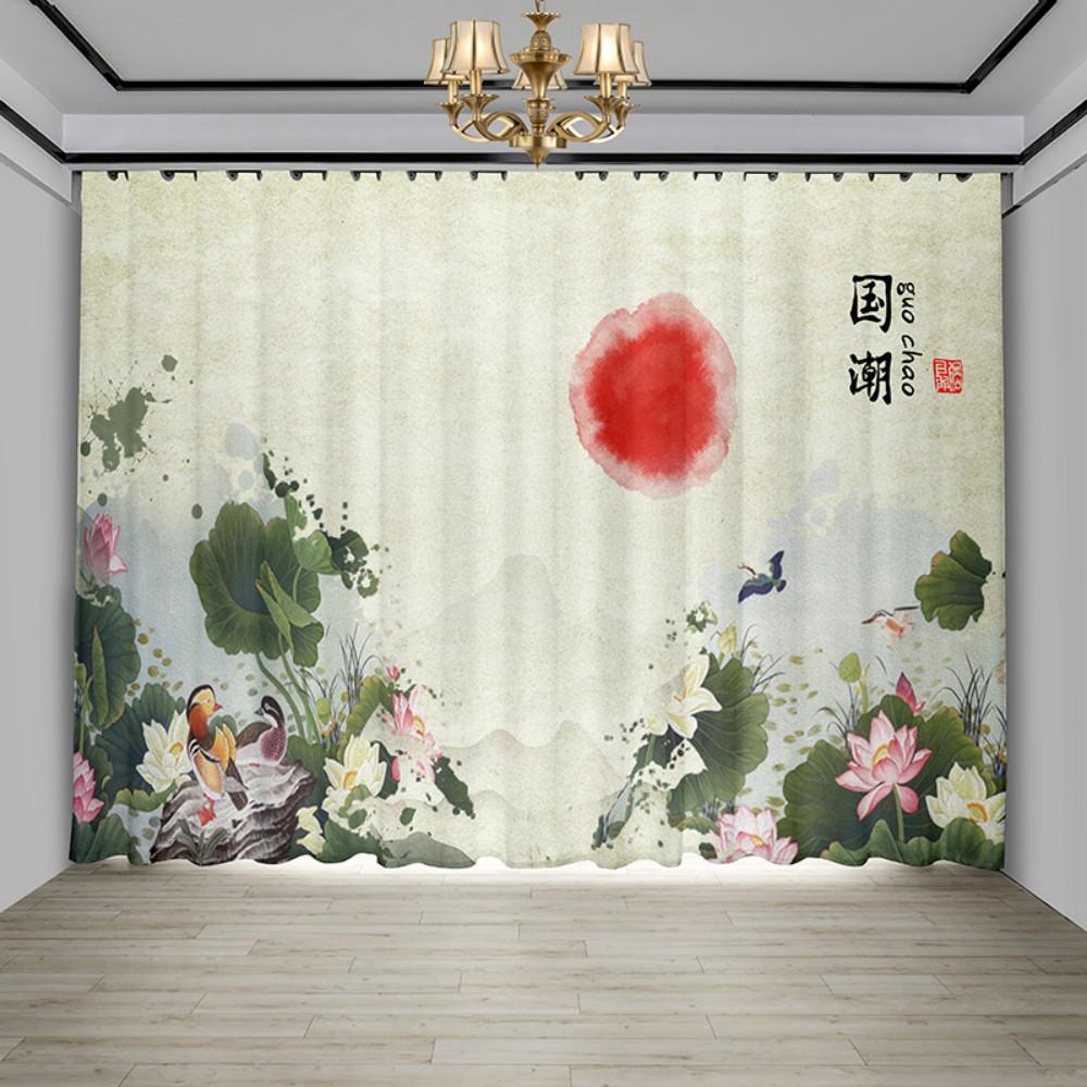 Nova cortina chinesa flor pássaro sala de estar flor borboleta paisagem tinta pintura janela tela cortina cortina chinesa 2 peças