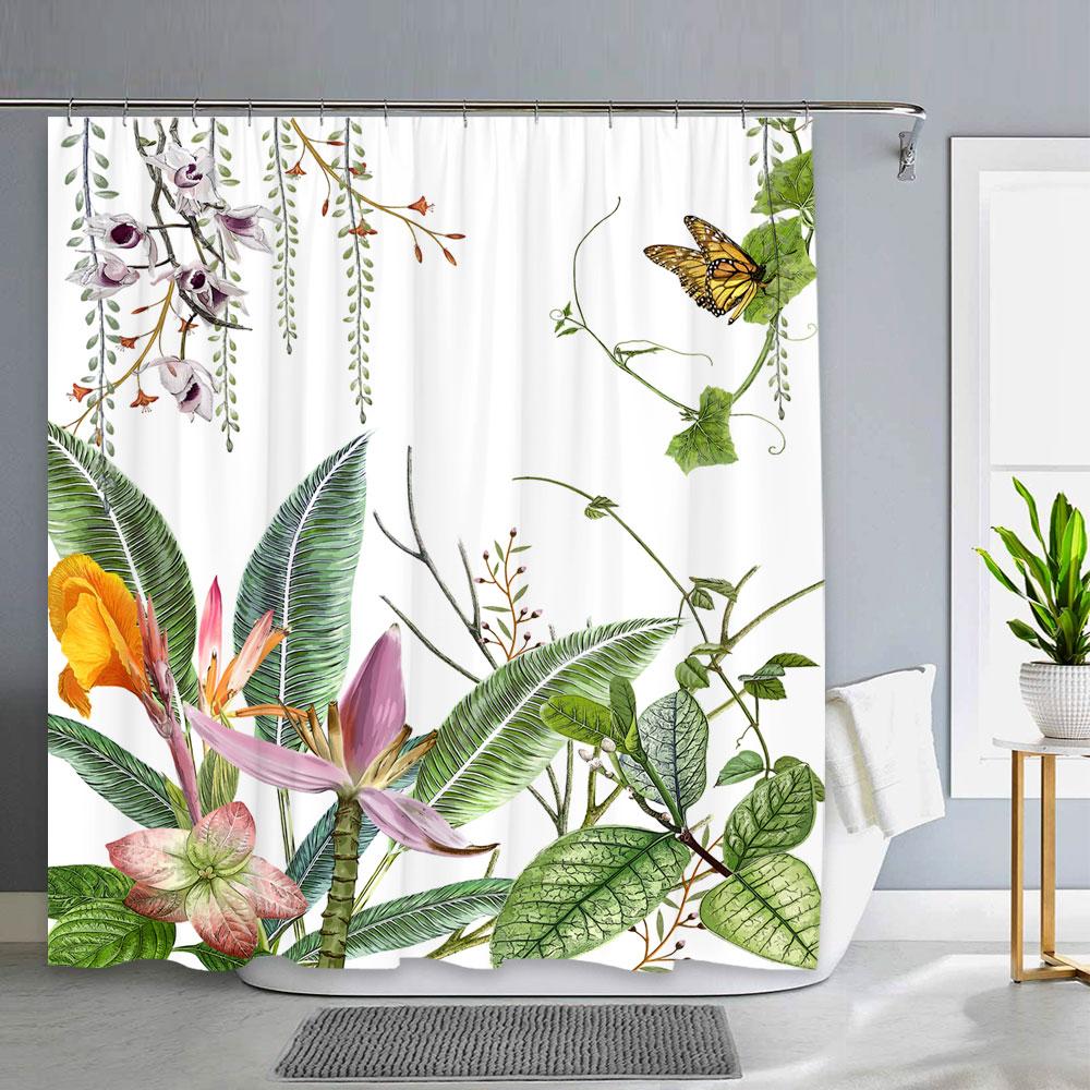 Spring Floral Hummingbird Shower Curtain for Bathroom Watercolor Flower Bird Modern Decor Machine Shower Curtains Bathroom Decor