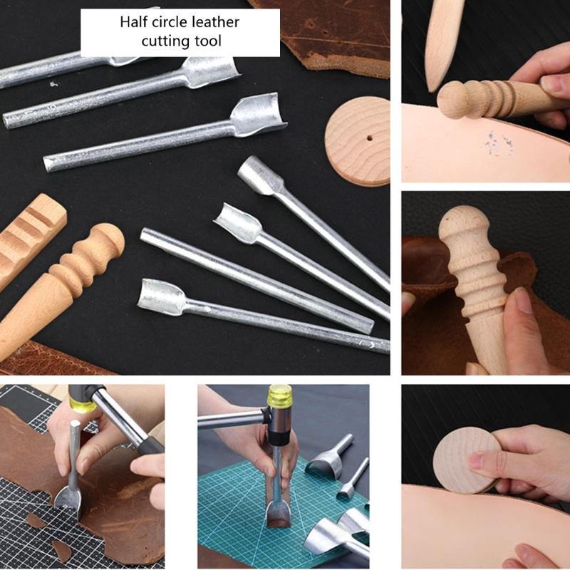 12Pcs Half-Round Cutter Punching Tool Leather Edging Burnisher Leather Edging Slicker Tool for Leather Belt Wallet Bag