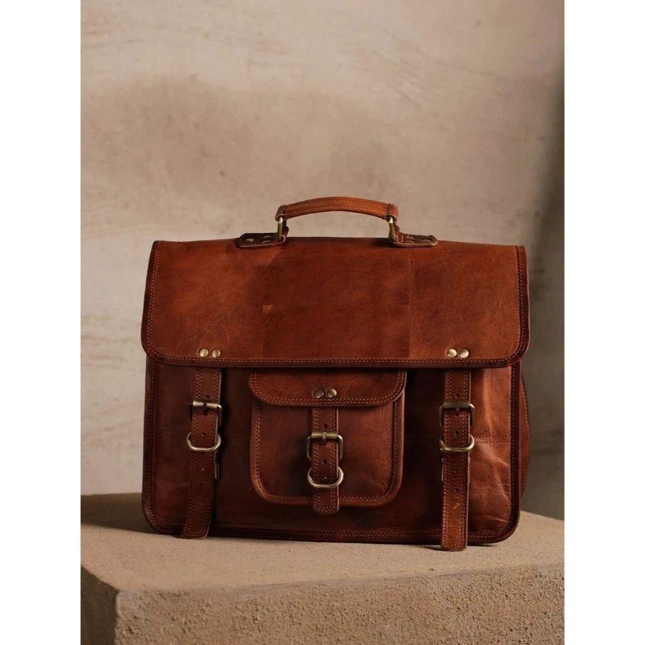Vintage Brown Leather Bag Men's Messenger Shoulder Laptop Bag Briefcase