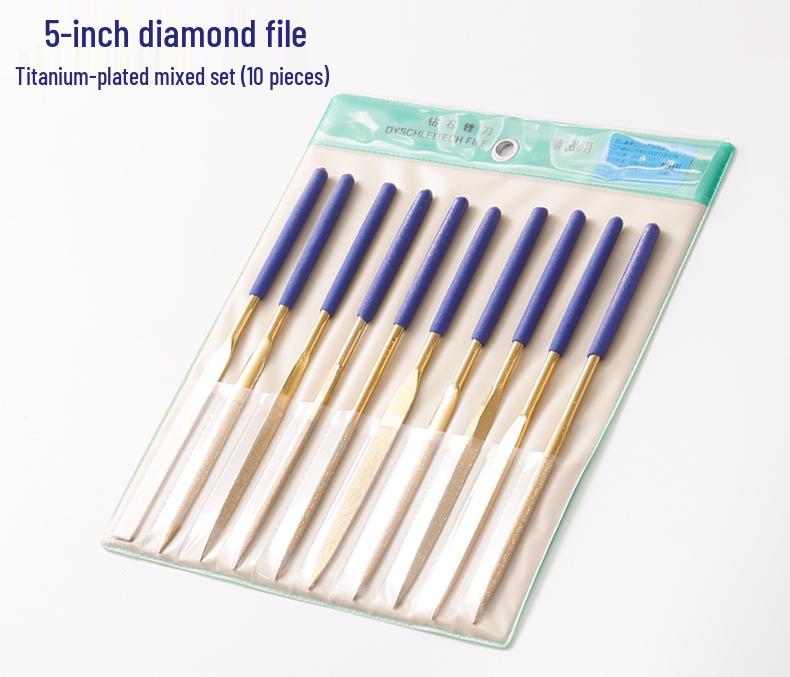 Sada diamantových pilníků Lionwei s titanovým povlakem - 3", 4", 5" Různé ploché, malé a trojúhelníkové pilníky pro broušení slitin.