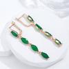 Full Green Natural Zircon Long Women'S Earring  Rose Gold Vintage Bride Wedding Jewelry Luxury Design Best Gift