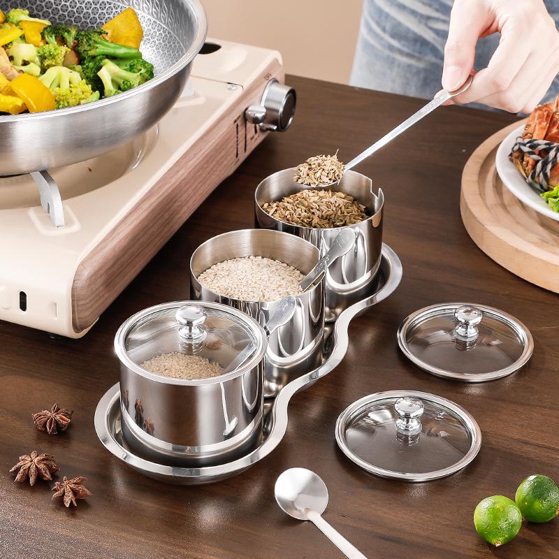 Set di barattoli per condimenti da cucina di alta gamma in acciaio inossidabile 304 - Contenitori per sale e olio al peperoncino per uso alimentare