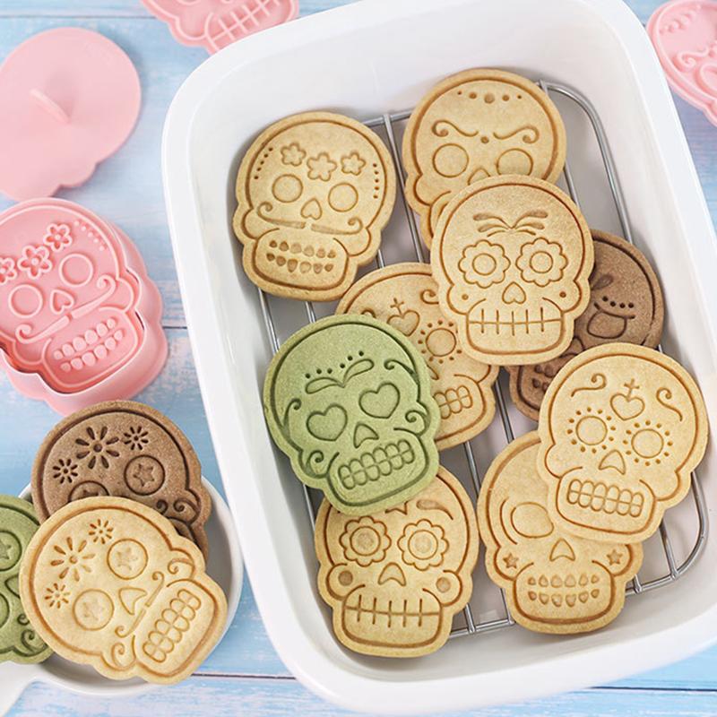 Creative Halloween Skull Cookie Molds DIY Cookie Cutting Mold Flip Sugar Pressing Baking Tools Halloween Party Biscuit Making