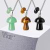 Vnox Natural Stone Mushroom Circle Pendant Necklace, Tiger Eye Black Onyx Stone Stainless Steel Adjustable Chain for Men Women