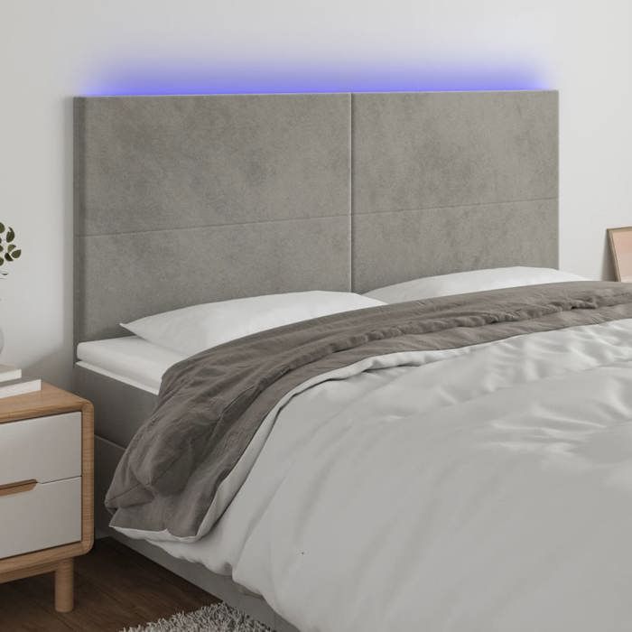 VidaXL Tête de Lit à LED Meuble de Chambre à Coucher Accessoire de Lit Double Tête de Cadre de Lit Intérieur Gris Clair 3122198