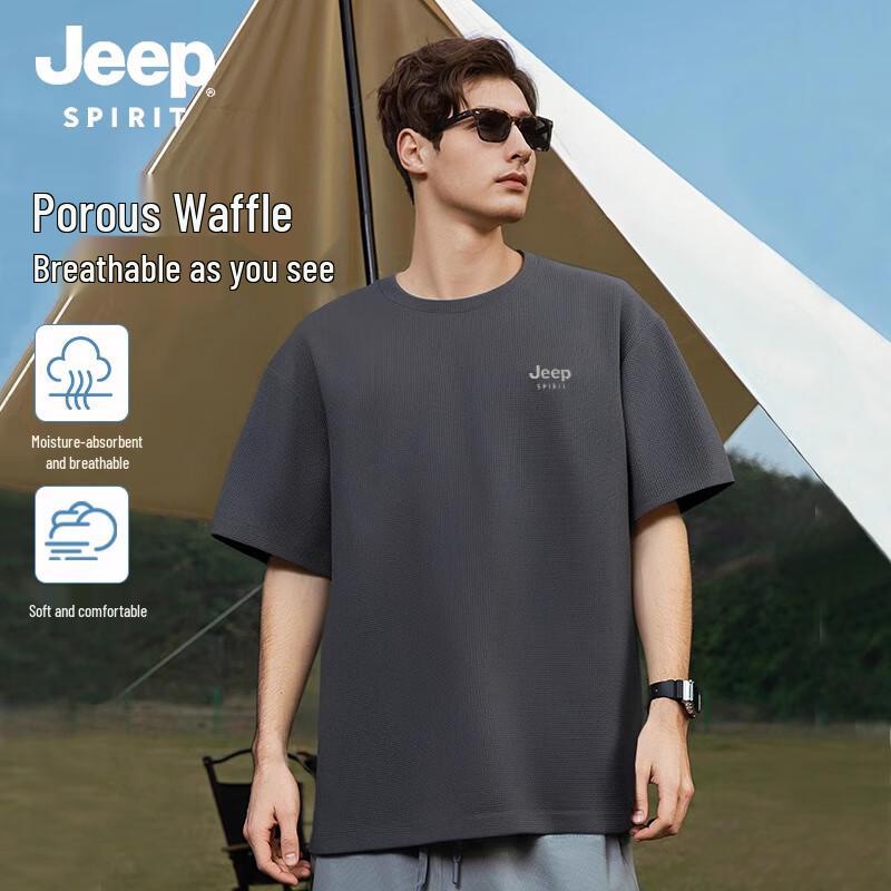 JEEP SPIRIT Men s Heavyweight Waffle Knit Short Sleeve T-Shirt L