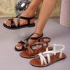 Sandales Romaines Plates à Brides Croisées pour Femmes, Bout Ouvert, Fermeture Cheville, Chaussures Confortables pour la Marche, pour l'Été, la Plage, les Vacances, Usage Quotidien Décontracté
