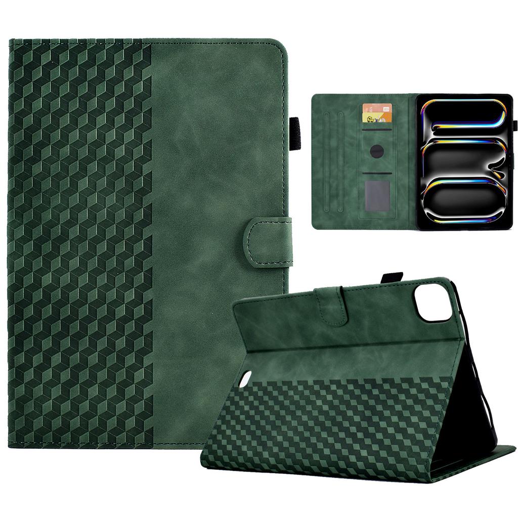 A3 For iPad Pro 11 (2024) Case Card Slots Leather Tablet Cover Block Pattern