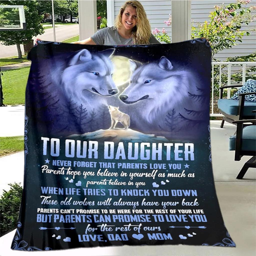 Personalisierte Sherpa-Decke für meine Tochter, bedruckt mit Löwe, Wolf und Drache, Geschenk von Mama, Papa, Sofabettdecke, weiche Picknickdecke