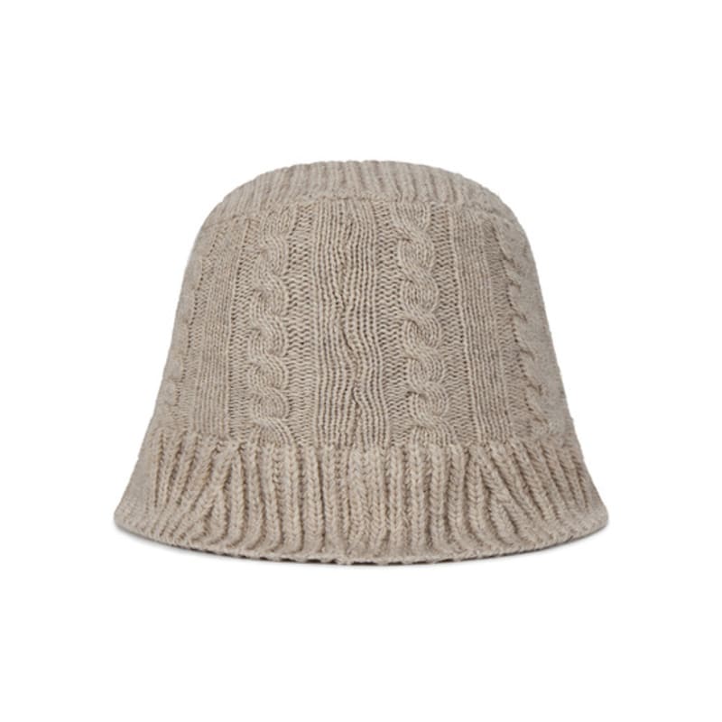 VARZAR VA Applique Cable Knit Bucket Hat Beige